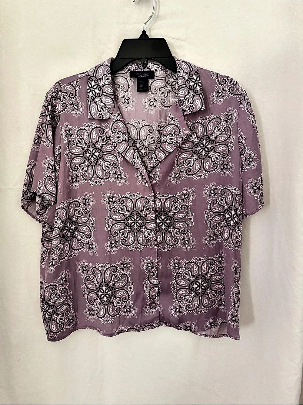 Rachel Roy Paisley Button Down Top in Purple Size Large